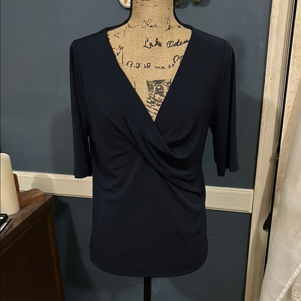 George Black Wrap Blouse with 3/4 Sleeves